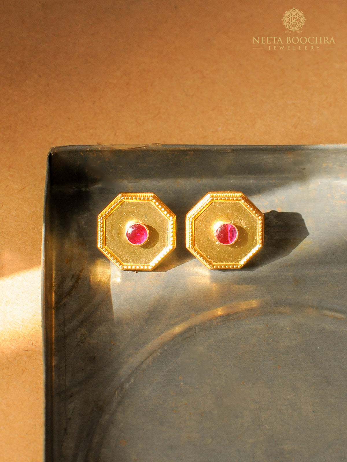 Meher Pink Kundan 925 Silver Gold Plated Earrings view 2