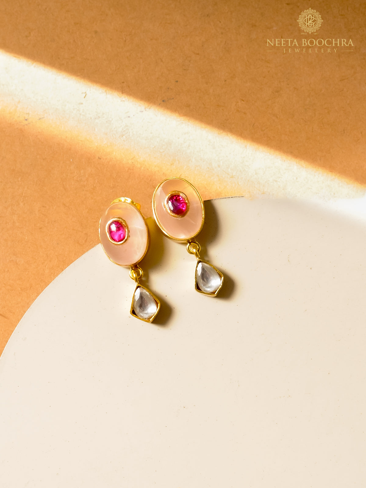 Gulnoor Rose Quartz Kundan Earrings view 2