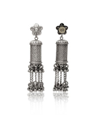 Rajwada Floral 925 SIlver Jhumki with Long Ghungroos view 3