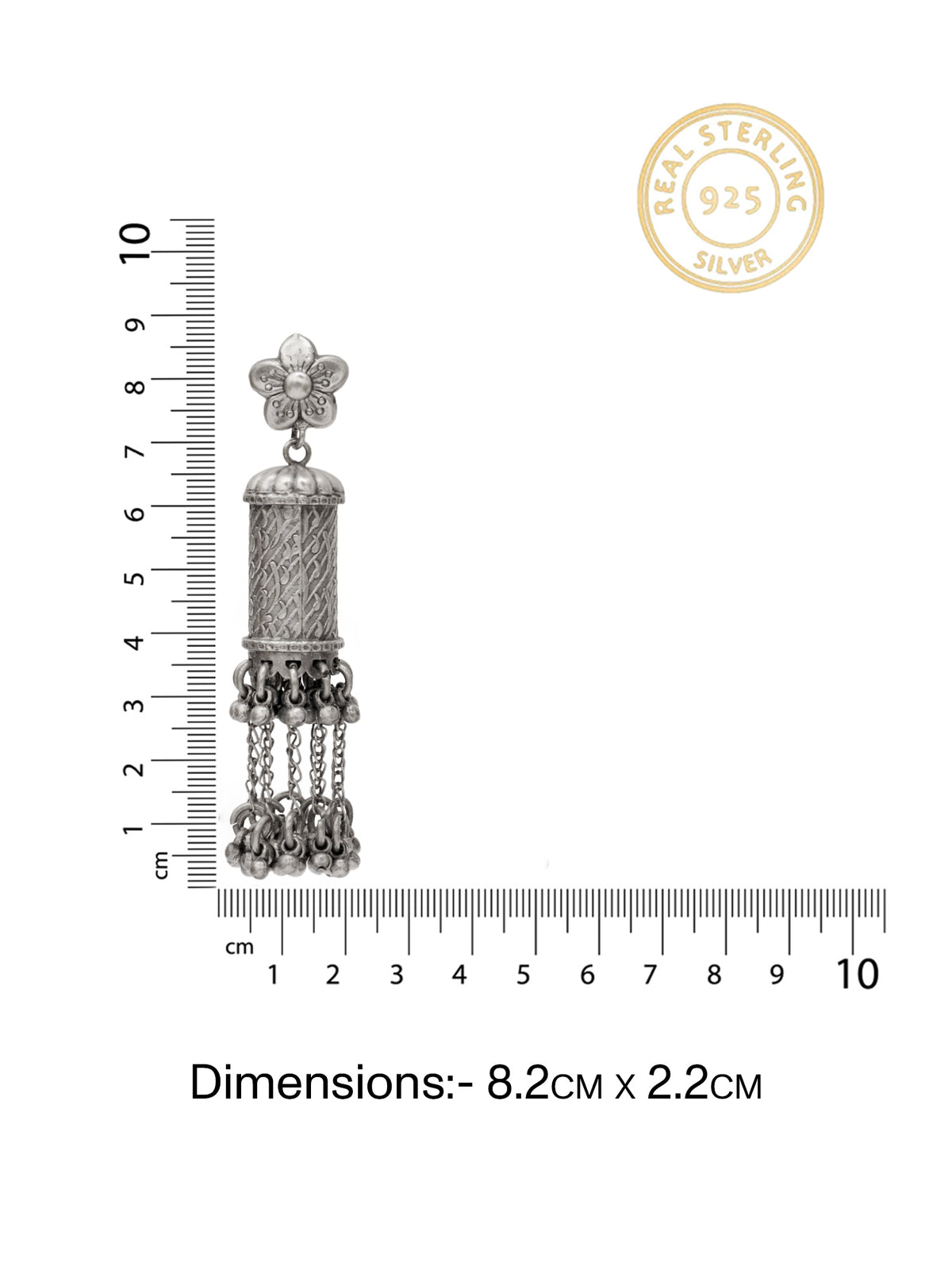 Rajwada Floral 925 SIlver Jhumki with Long Ghungroos view 5