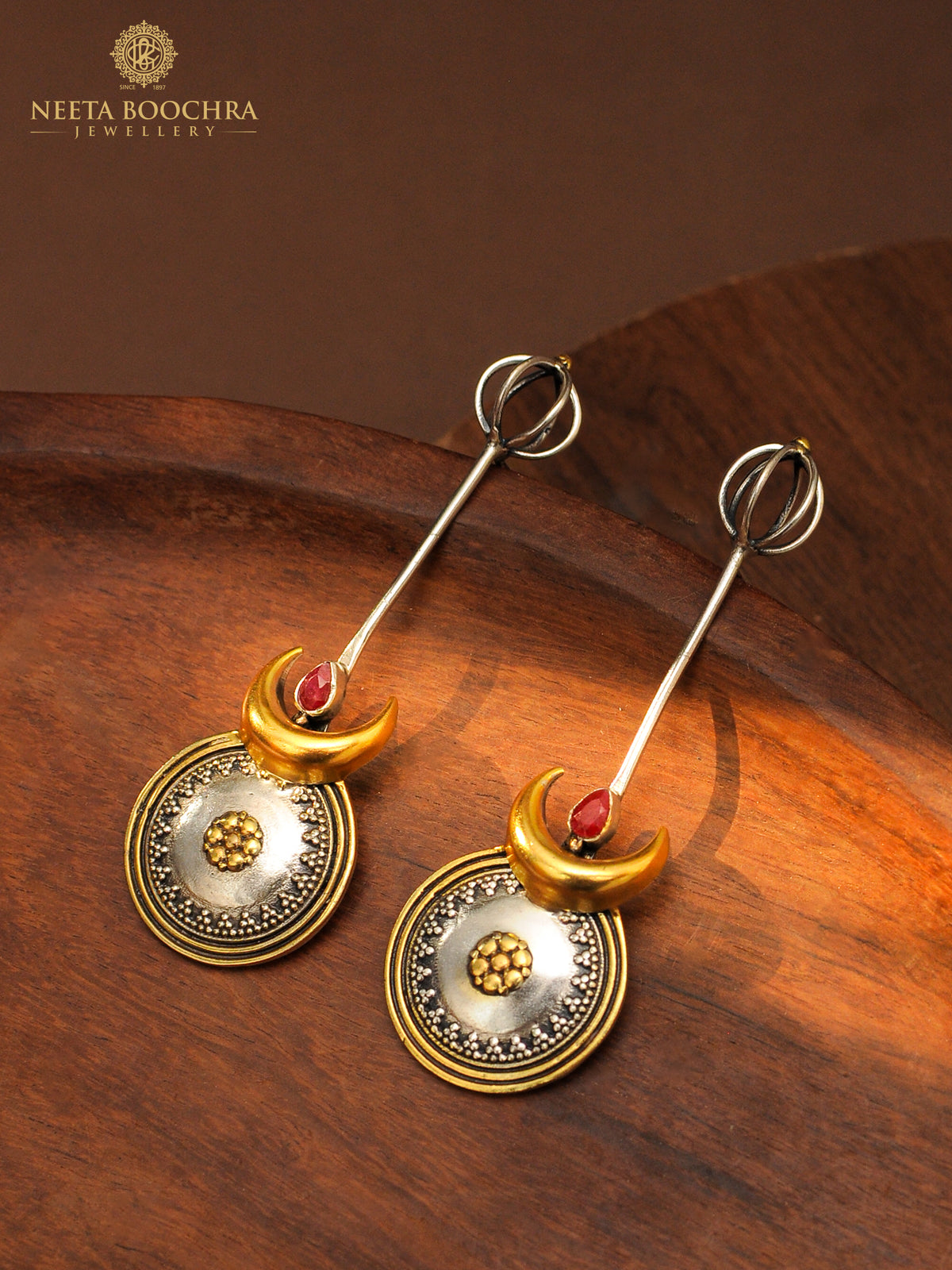 Nitya 925 Silver Designer Half Moon Earrings view 2