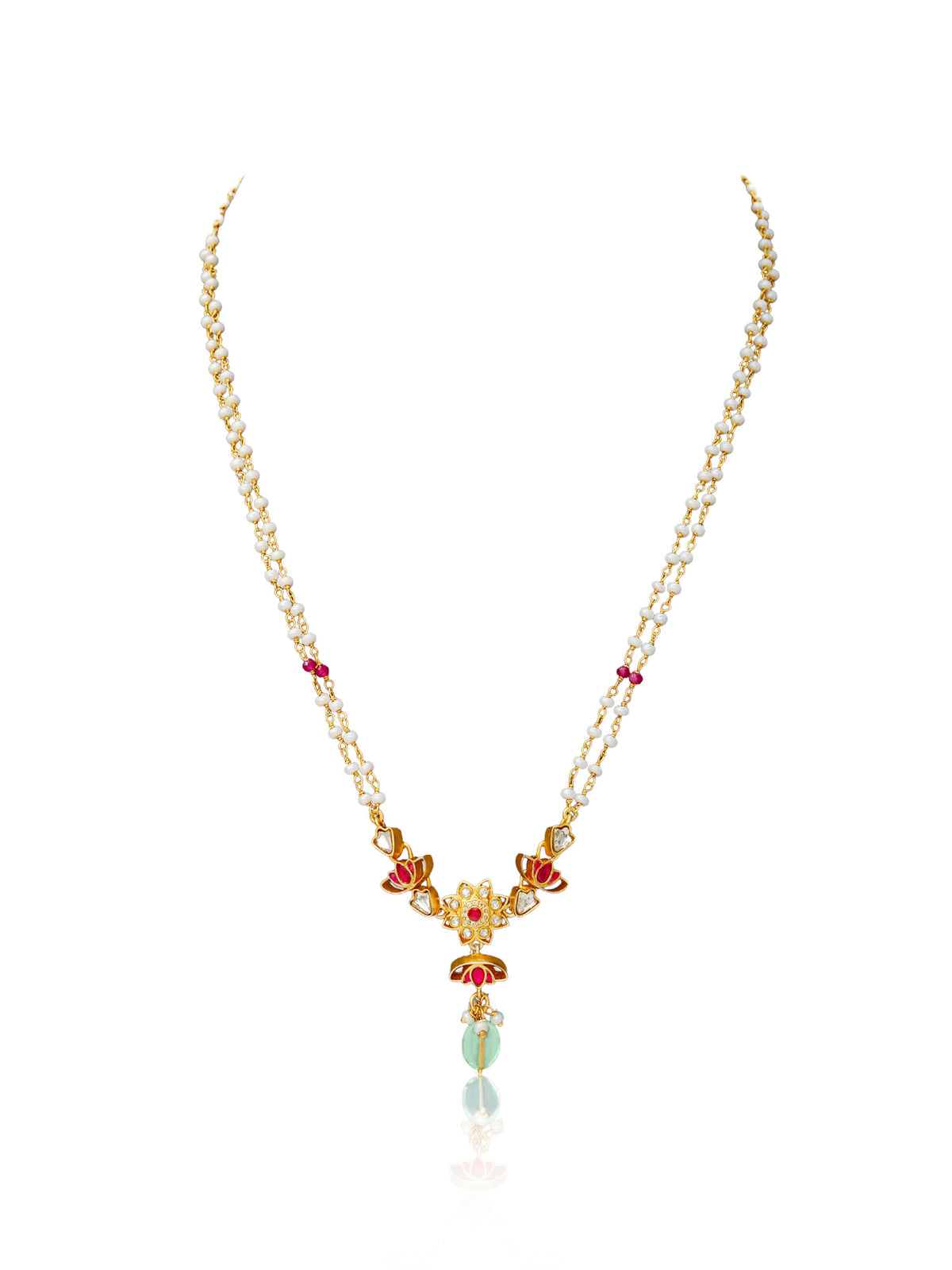 925 Silver Gold Plated Padmavati Lotus Kundan Necklace view 3