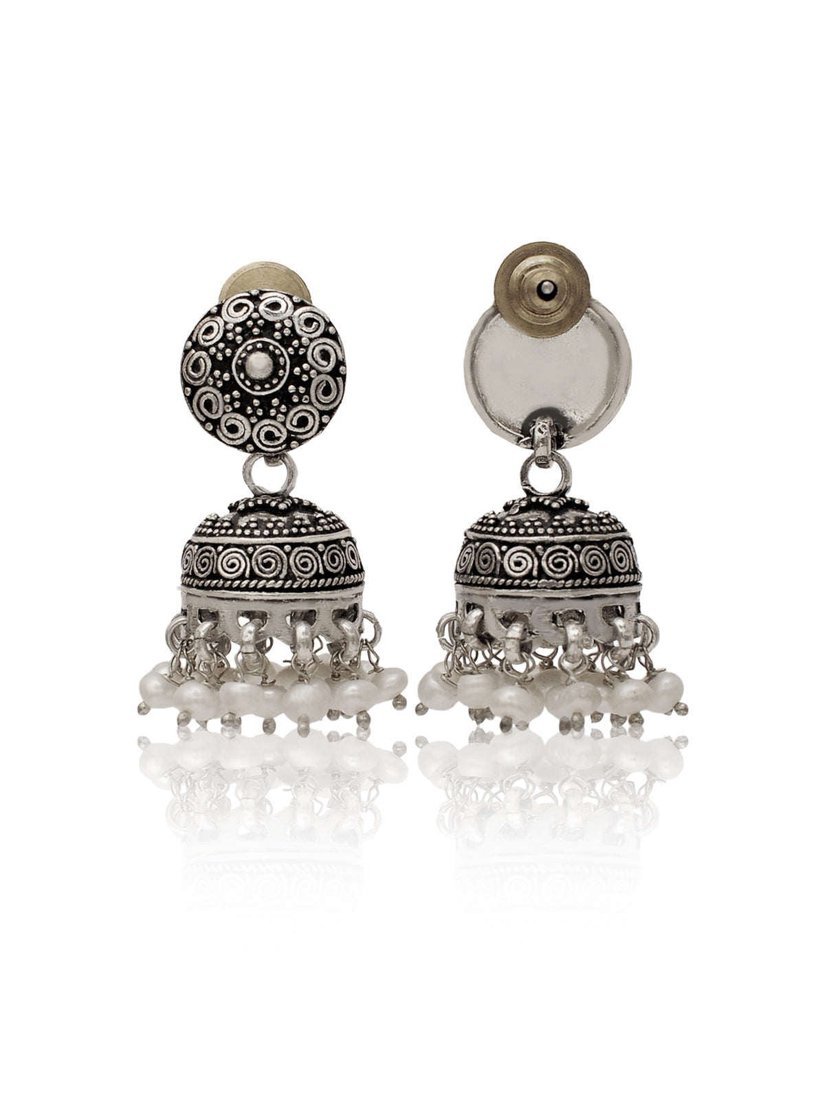 Rajwada Oxidized 925 Silver Rawa Jhumki with Pearl view 3
