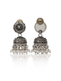 Rajwada Oxidized 925 Silver Rawa Jhumki with Pearl view 3