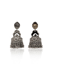 Rajwada Oxidized 925 Silver Peacock Motif Jhumki with Ghungroos view 3