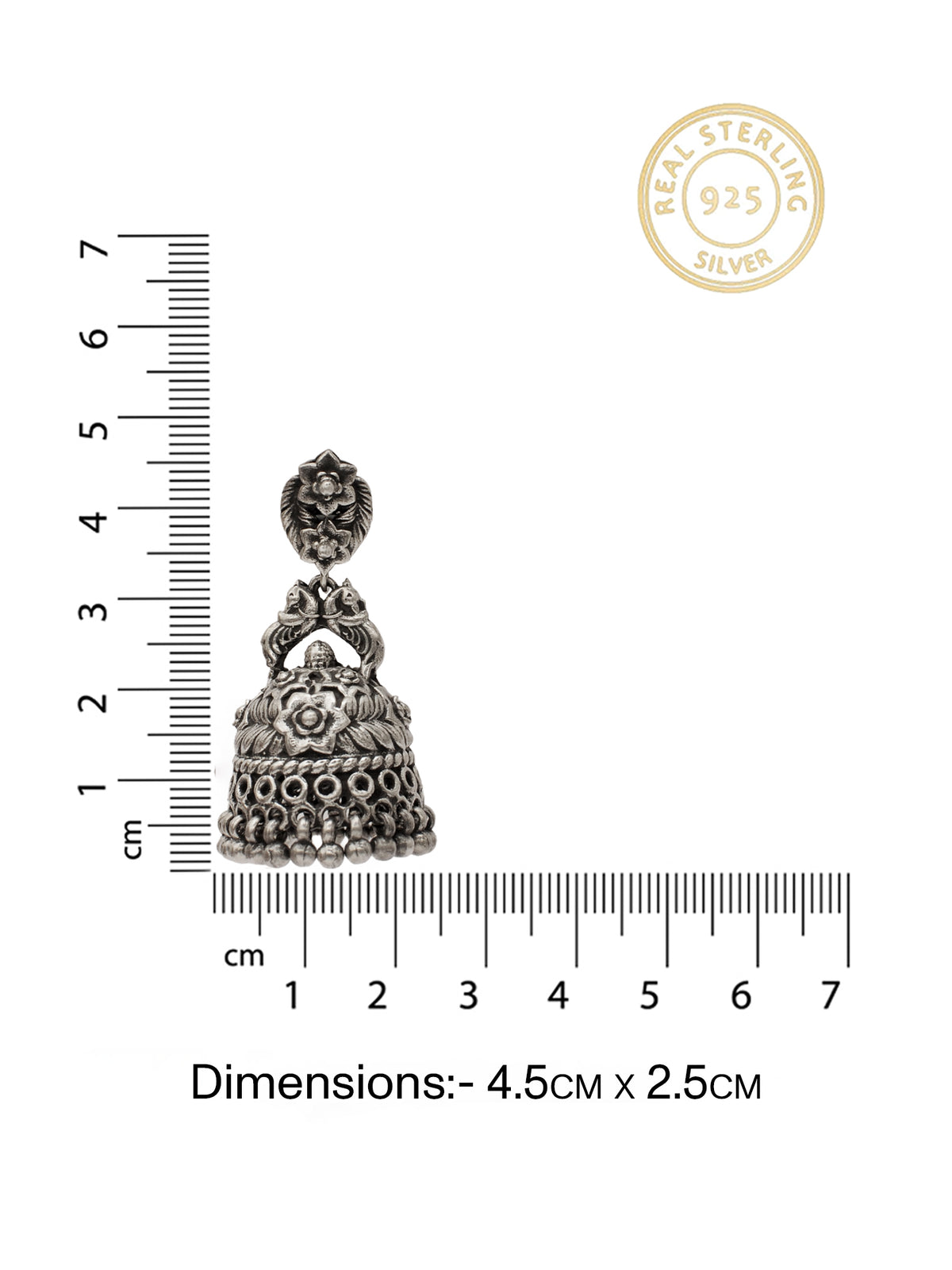 Rajwada Oxidized 925 Silver Peacock Motif Jhumki with Ghungroos view 5