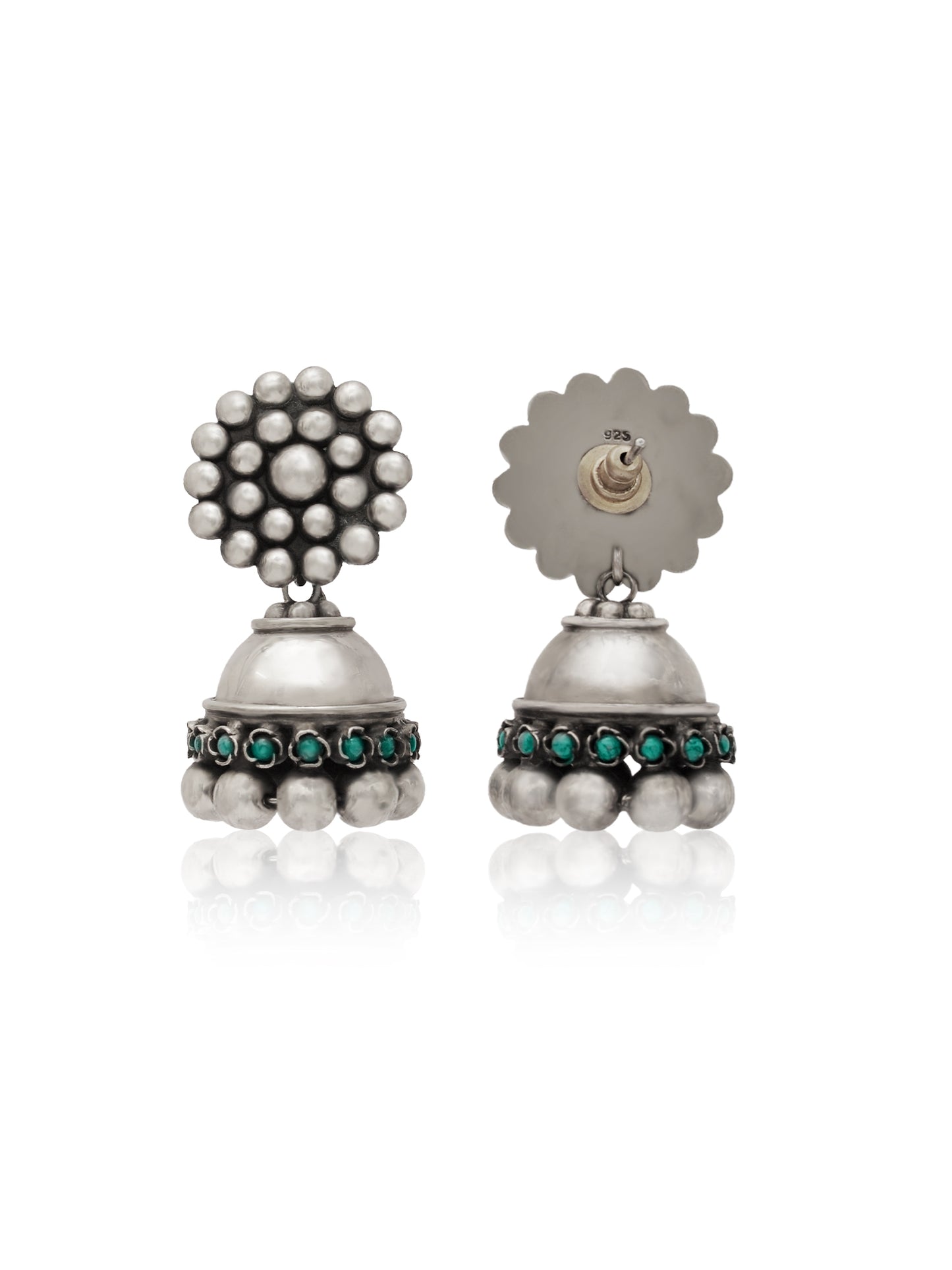 Rajwada 925 Silver Jhumki with Turquoise Gemstone