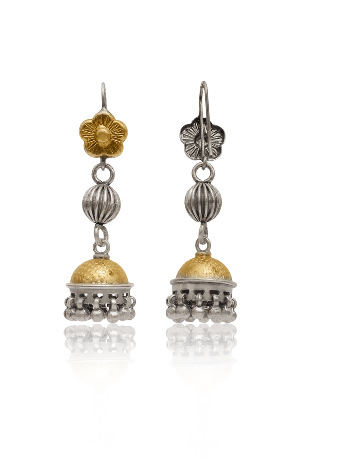 Rajwada 925 Silver Two Tone Floral Jhumki with Ghungroos view 3