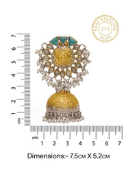 Rajwada 925 Silver Statement Two Tone Jhumkis with Turquoise and Pearl view 5