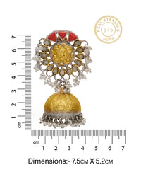 Rajwada 925 Silver Statement Two Tone Jhumkis with Orange Corals  and Pearl view 5