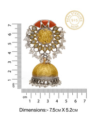 Rajwada 925 Silver Statement Two Tone Jhumkis with Red Coral and Pearl view 5