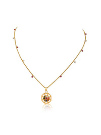 925 Silver Gold Plated Navratan Motif Pendant Necklace view 3
