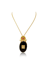 Meher Pink Kundan 925 Silver Gold Plated Necklace with Black Onyx view 3