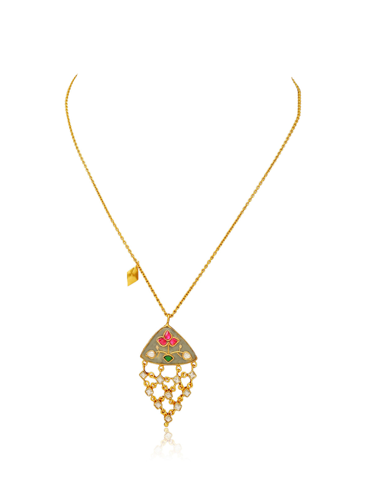 925 Silver Padmavati Trillion Prehnite Kundan Necklace view 3