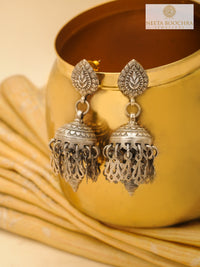 Rajwada Antique 925 Silver Jhumki with Designer Ghungroos view 2