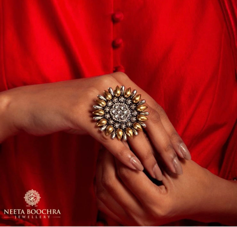 Two Tone Kundan Ring view 1