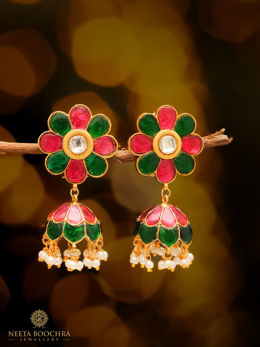 The Rang Jhumki — Earring in hand-set kundan, 22K Gold Plating, Riwaayat Collection