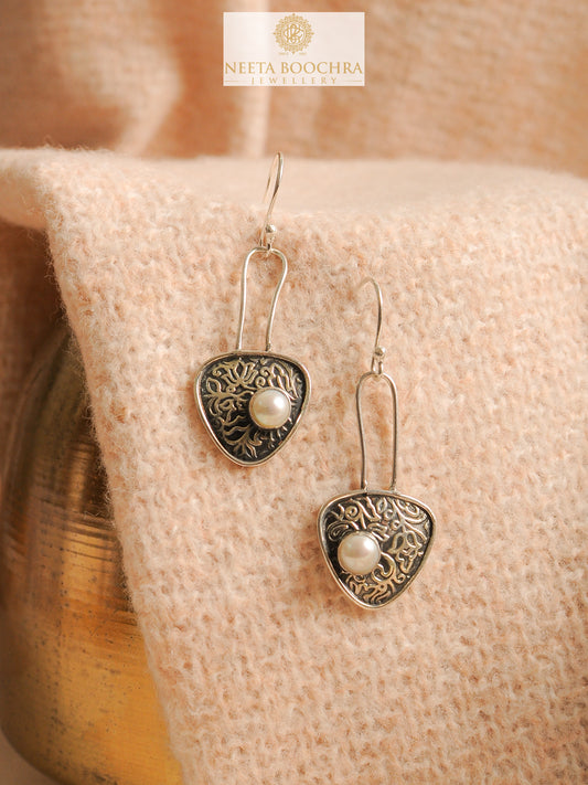 Chandrika 925 Silver Mukta Dangler Earrings