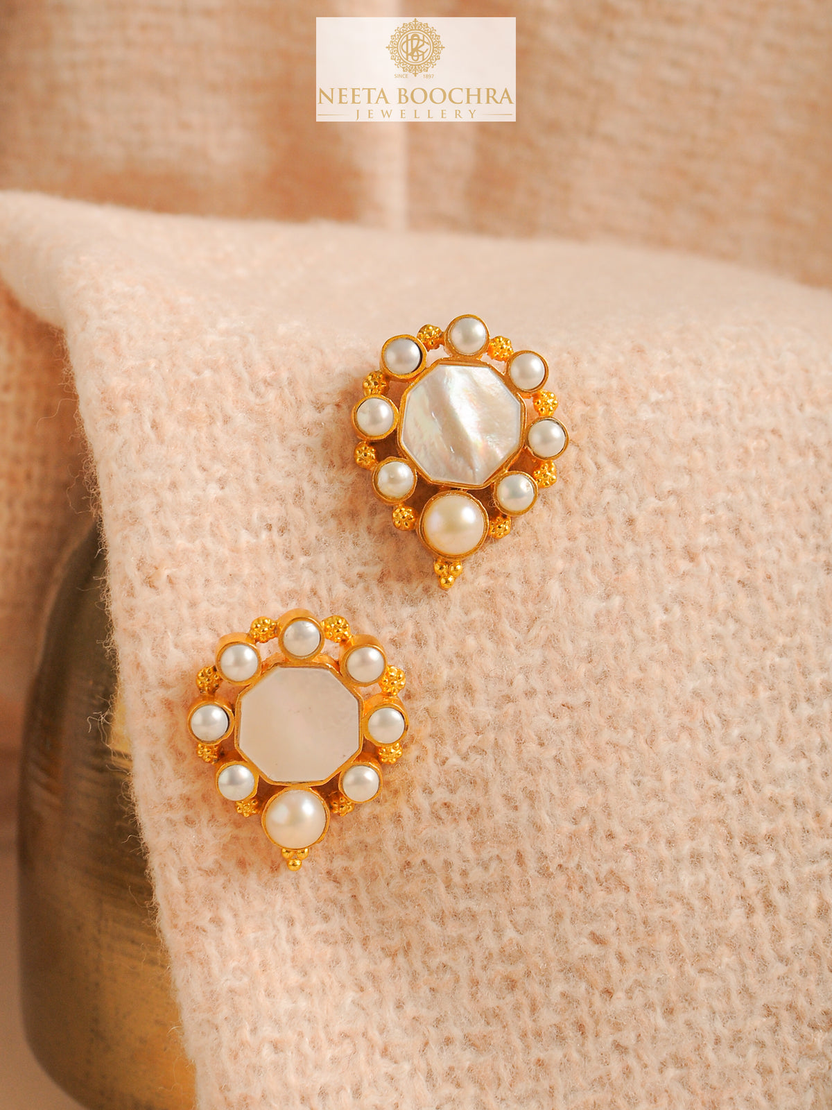 Chandrika 925 Silver Shweta Gold Plated Pearl Earrings view 2