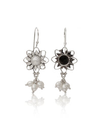 Chandrika 925 Silver Sunflower Pearl Dangler Earrings view 3