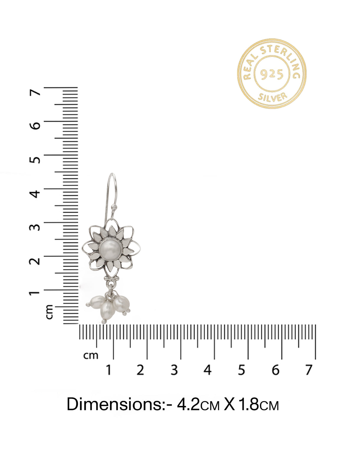 Chandrika 925 Silver Sunflower Pearl Dangler Earrings view 5