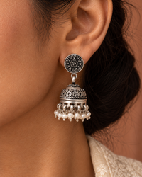 Rajwada Oxidized 925 Silver Rawa Jhumki view 3