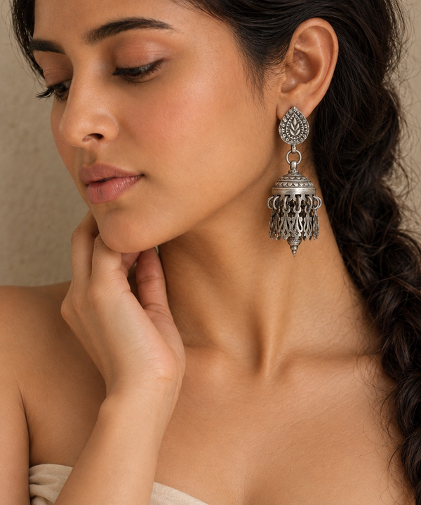 Rajwada Antique 925 Silver Jhumki with Designer Ghungroos alternate