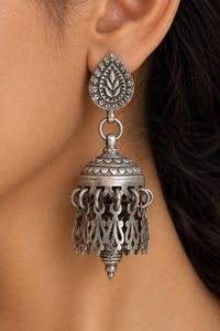 Rajwada Antique 925 Silver Jhumki with Designer Ghungroos view 3
