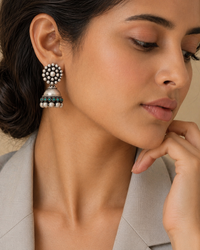 Rajwada 925 Silver Jhumki with Turquoise Gemstone view 2