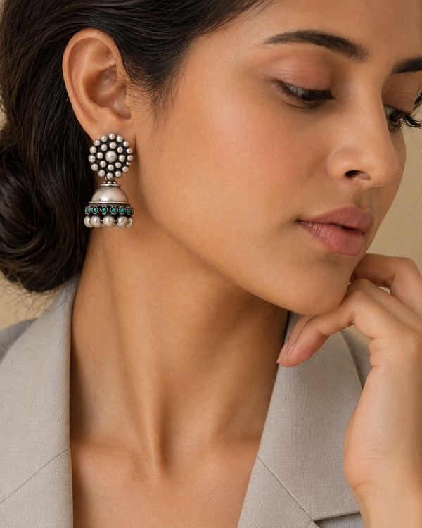 Rajwada 925 Silver Jhumki with Turquoise Gemstone alternate