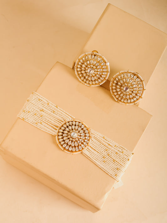 The Chandrika Set — Choker Earring Set in hand-set kundan, 22K Gold Plating, Riwaayat Collection
