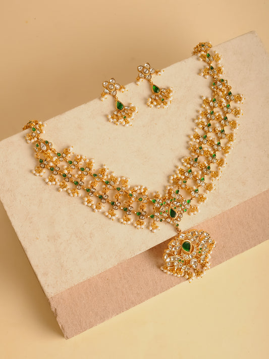 The Guttapusalu Panna Set — Necklace Set in hand-set kundan, 22K Gold Plating, Riwaayat Collection