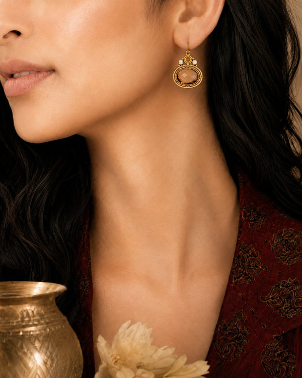Nitya 925 Silver Smoky Quartz Dangler Earrings.