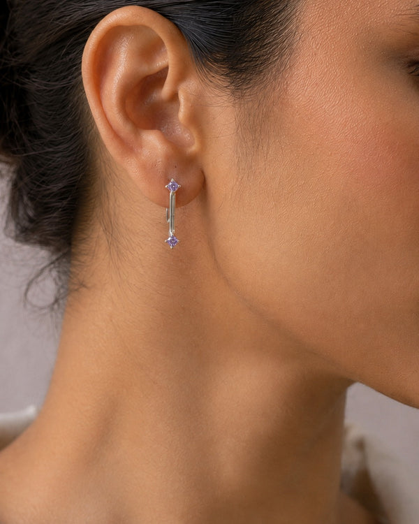 Nitya 925 Silver Tube Earrings with Amethyst Stone