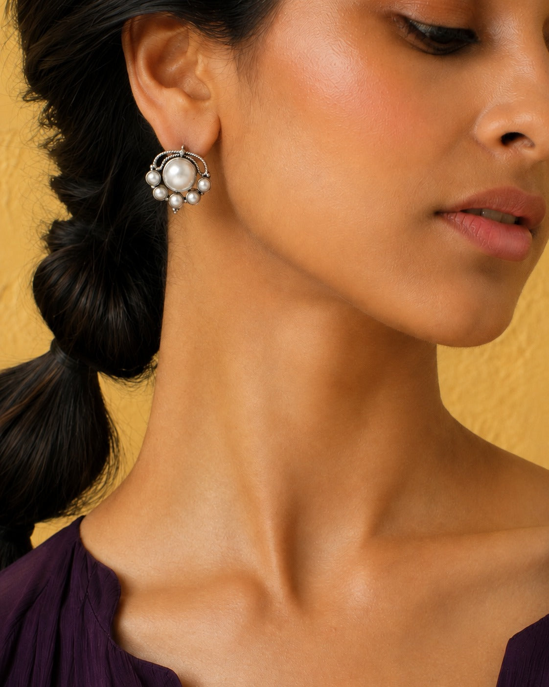 Chandrika 925 Silver Shweta Pearl Stud Earrings view 1
