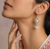 Chandrika 925 Silver Sunflower Pearl Dangler Earrings view 1