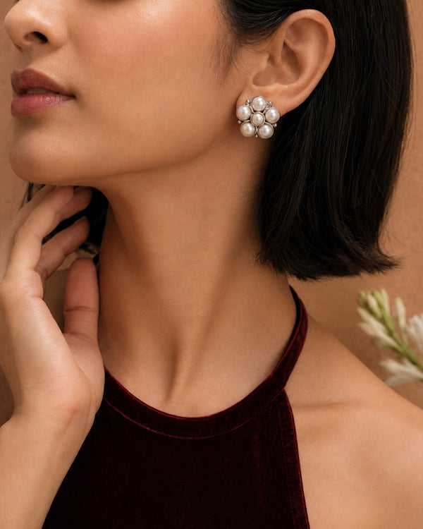 Chandrika 925 Silver Classic Freshwater Pearl Stud Earrings