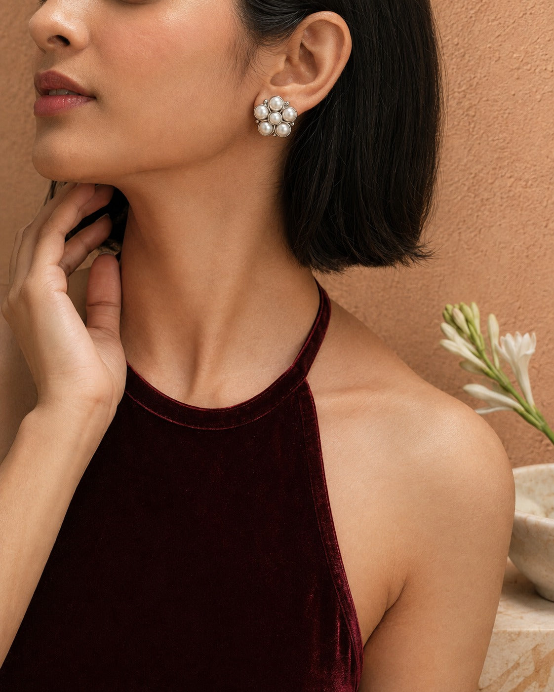 Chandrika 925 Silver Classic Freshwater Pearl Stud Earrings view 2