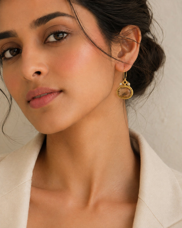 Nitya 925 Silver Smoky Quartz Dangler Earrings.