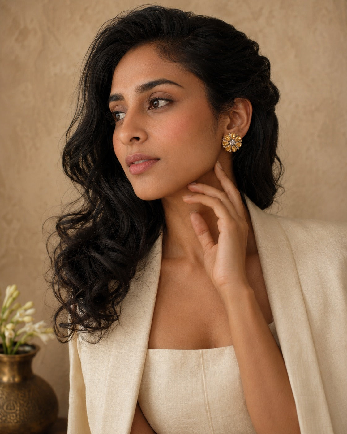 Nitya 925 Silver Two Tone Pear Earrings view 2