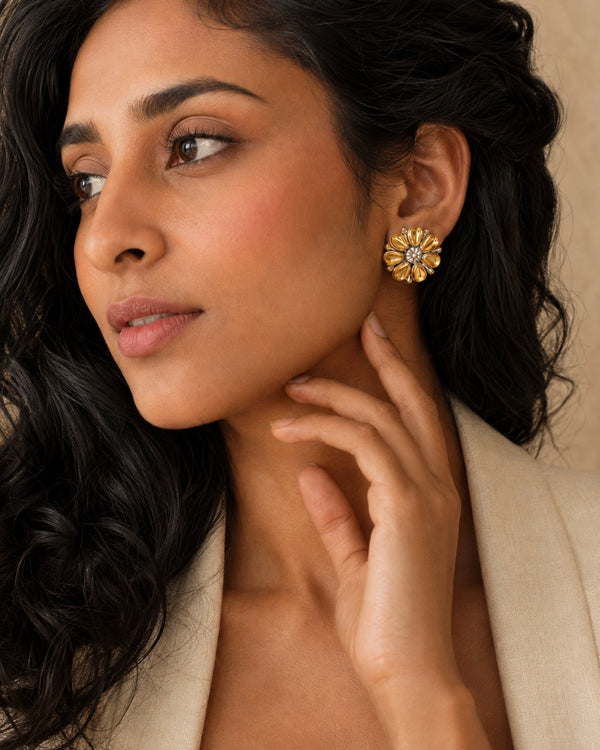 Nitya 925 Silver Two Tone Pear Earrings