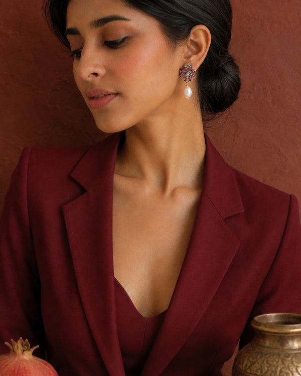 Nitya 925 Silver Star Earrings with Pearl Drop alternate