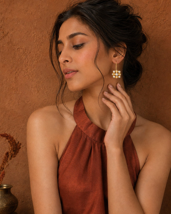 Nitya 925 Silver Gold Plated Pearl Danglers alternate