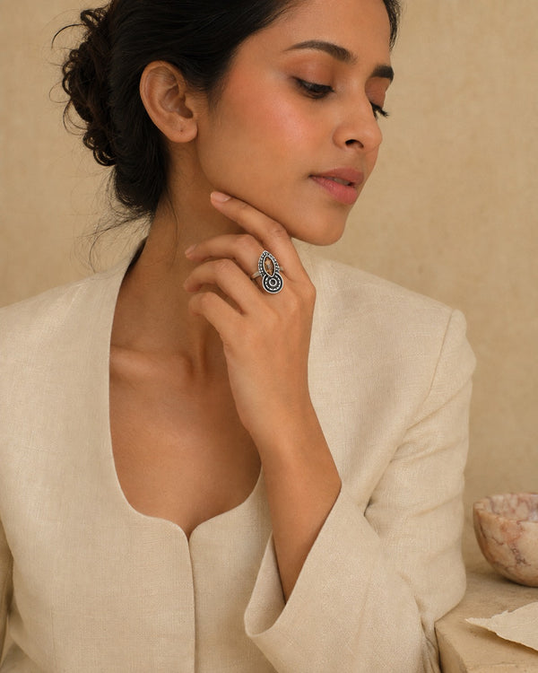 Nitya 925 Silver Smoky Quartz Adjustable Ring alternate