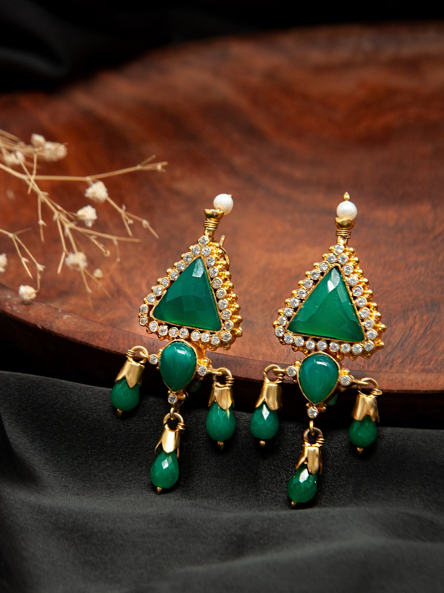 Enchanting Forest: 925 Sterling Silver Earrings with Green Onyx Gemstone