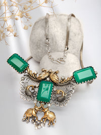 Wildlife Fusion Choker: 925 Silver with Green Onyx Gemstone view 1