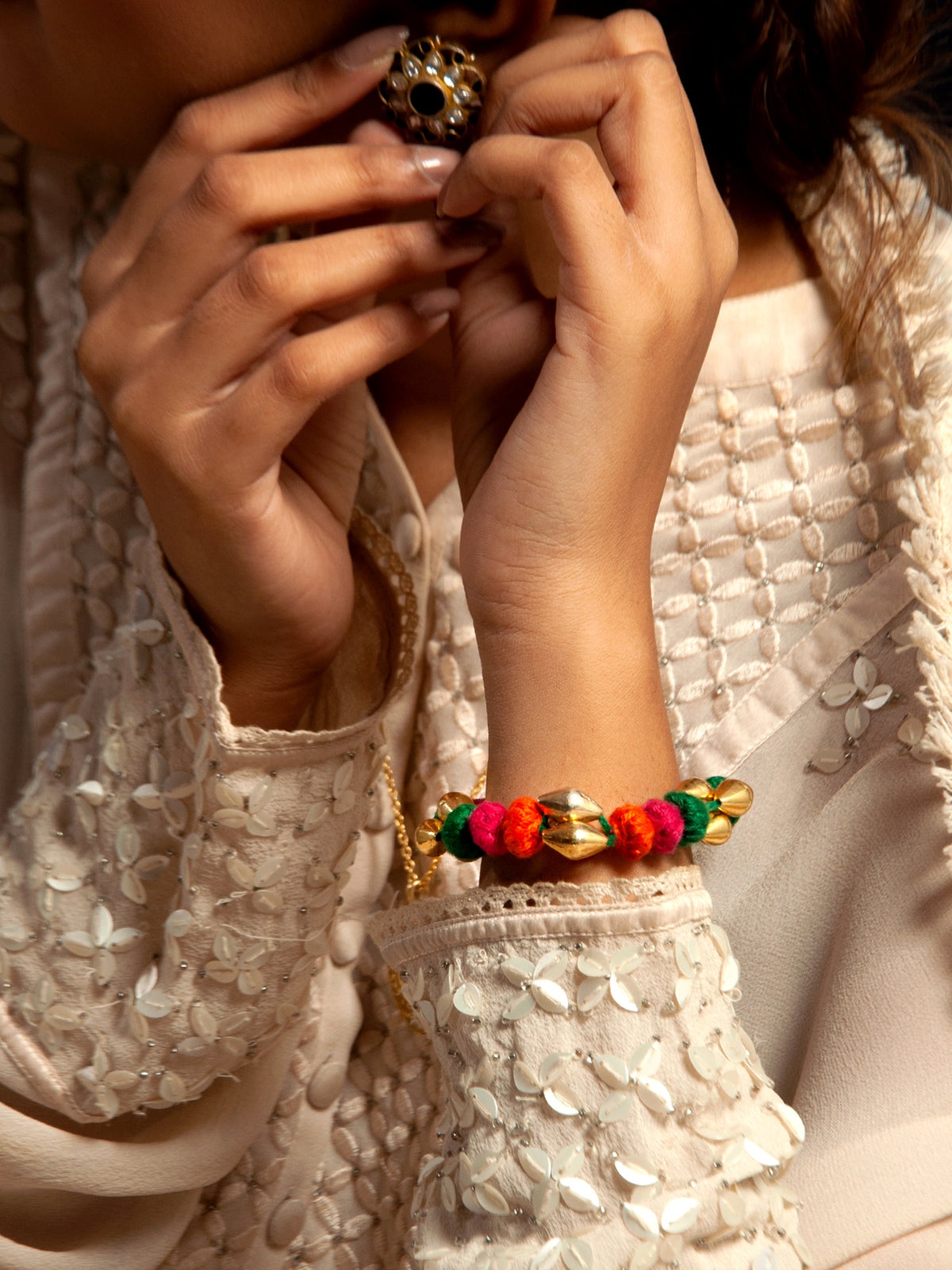Vibrant Fiesta: 925 Silver Gold Plated Multicolor Dholki Bracelet view 6