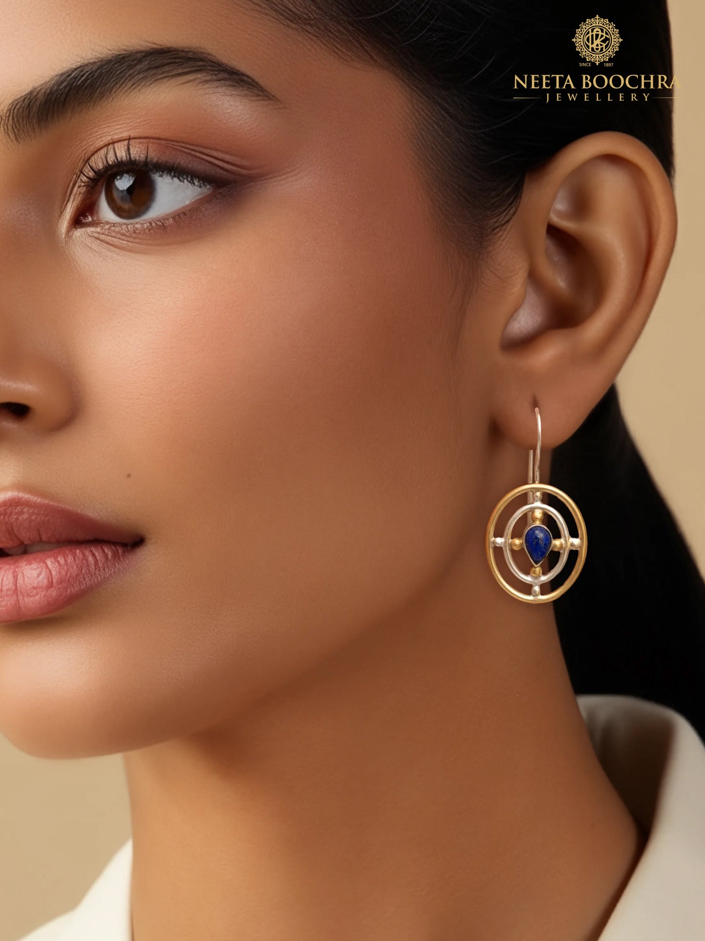 925 Silver Two Tone Lapis Dangler Earrings