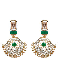 Shubhankar Dwirupa Moissanite Earrings: 925 Sterling Silver Two Tone Earrings with Green Onyx view 2