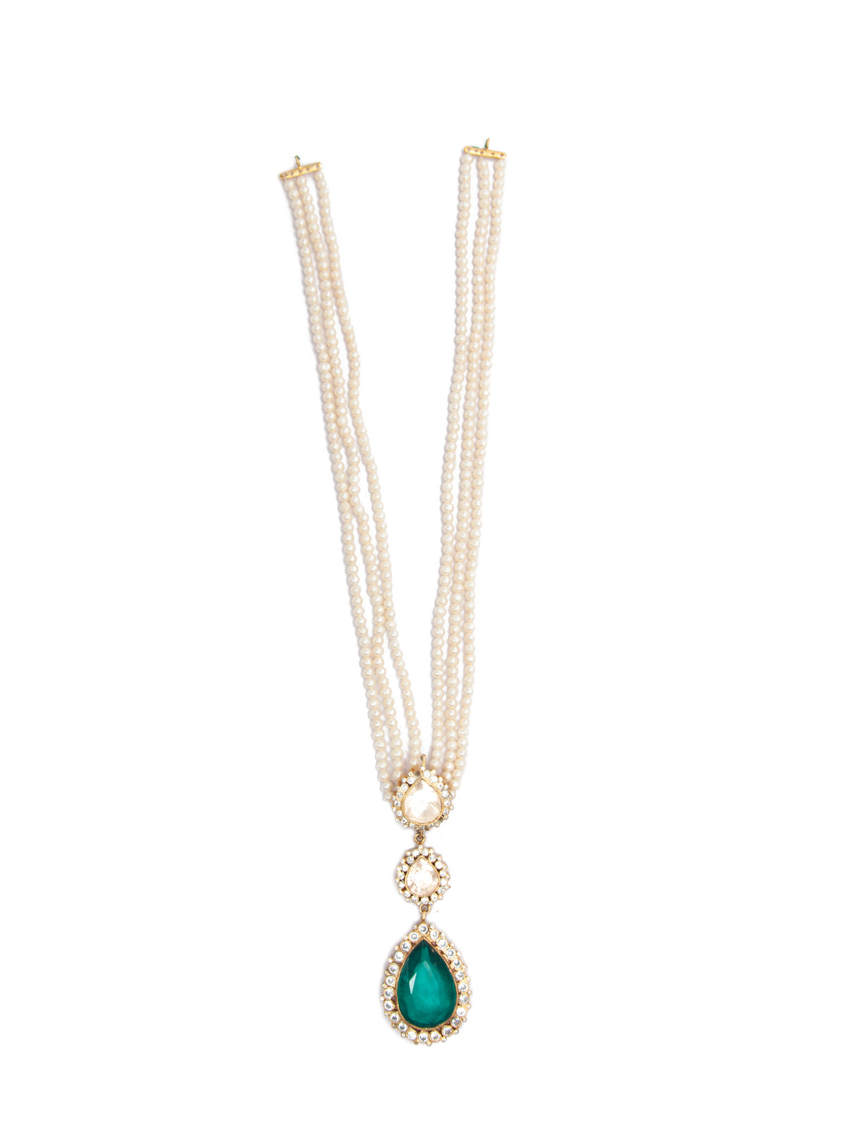 Green Moissanite Harmony: 925 Silver Double Moissanite Necklace with Pearl and Green Gemstone view 5